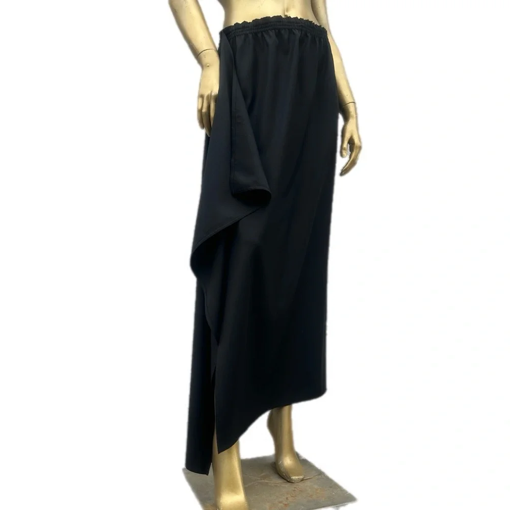 Zoran NWOT 100% wool Black Asymmetrical draped High slit Maxi Skirt made in USA